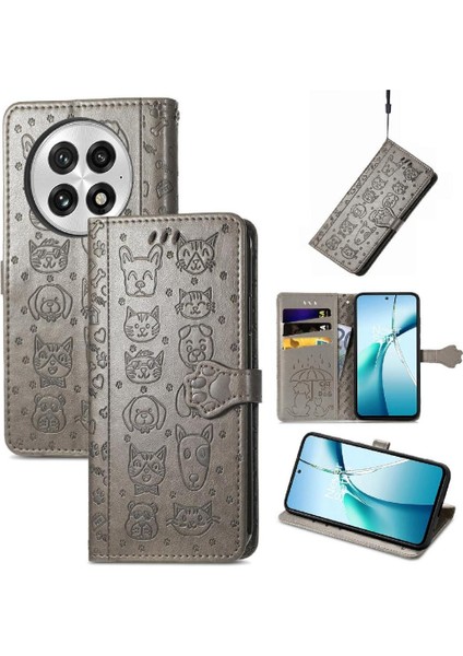 Oneplus 13 Sevimli Kedi Kabartmalı Premium Pu Deri Flip Darbeye Dayanıklı Cüzdan Manyetik Kılıf Kapağı Kart Yuvaları ile (Yurt Dışından)