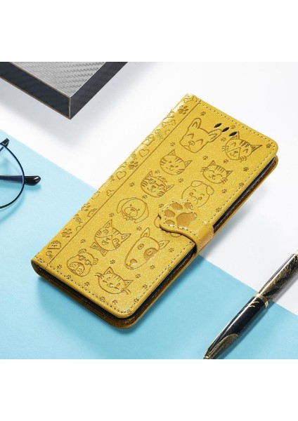 iPhone 12 Mını Sevimli Kedi Kabartmalı Premium Pu Deri Flip Darbeye Dayanıklı Cüzdan Manyetik Kılıf Kapağı Kart Yuvaları ile (Yurt Dışından)