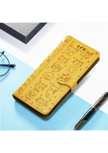 iPhone 12 Mını Sevimli Kedi Kabartmalı Premium Pu Deri Flip Darbeye Dayanıklı Cüzdan Manyetik Kılıf Kapağı Kart Yuvaları ile (Yurt Dışından)