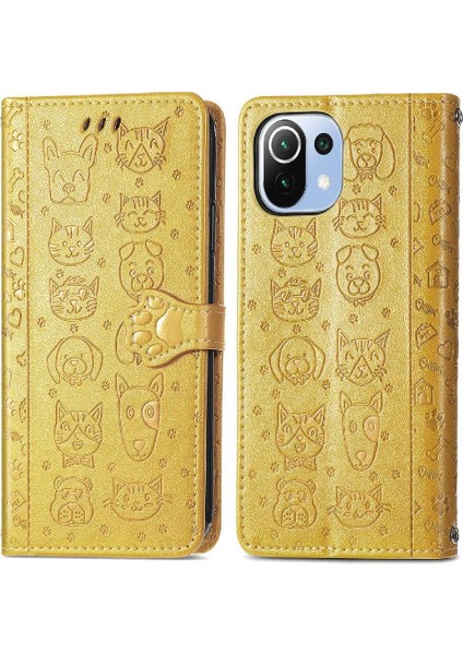 Xiaomi 11 Lite Sevimli Kedi Kabartmalı Premium Pu Deri Flip Darbeye Dayanıklı Cüzdan Manyetik Kılıf Kapağı Kart Yuvaları ile (Yurt Dışından)
