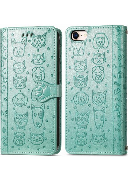 iPhone 8 Sevimli Kedi Kabartmalı Premium Pu Deri Flip Darbeye Dayanıklı Cüzdan Manyetik Kılıf Kapağı Kart Yuvaları ile (Yurt Dışından)