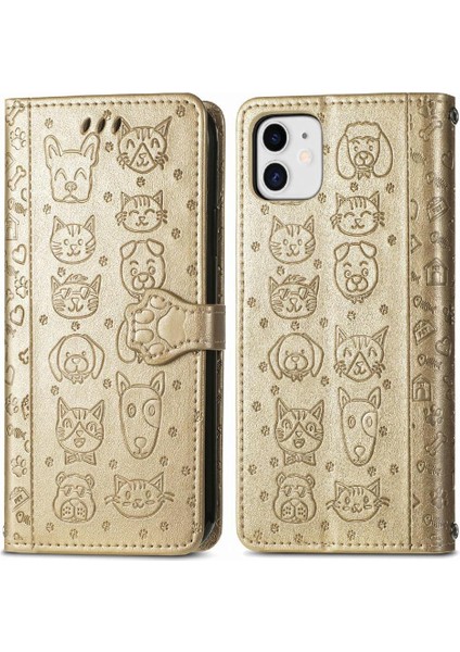 iPhone 12 Mını Sevimli Kedi Kabartmalı Premium Pu Deri Flip Darbeye Dayanıklı Cüzdan Manyetik Kılıf Kapağı Kart Yuvaları ile (Yurt Dışından)