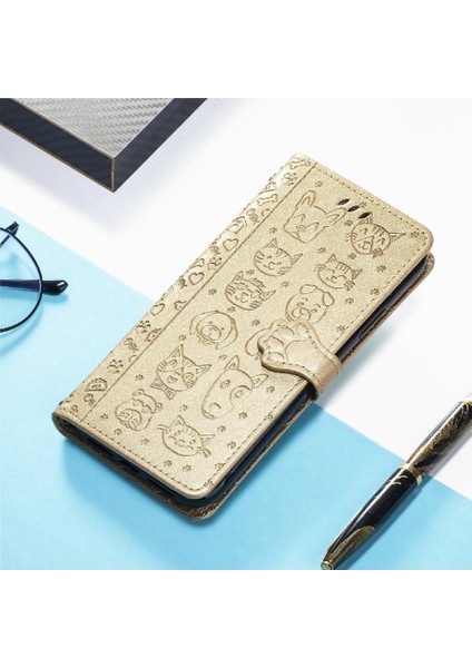 iPhone 12 Mını Sevimli Kedi Kabartmalı Premium Pu Deri Flip Darbeye Dayanıklı Cüzdan Manyetik Kılıf Kapağı Kart Yuvaları ile (Yurt Dışından)