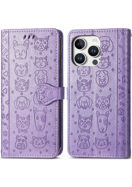 iPhone 16 Pro Sevimli Kedi Kabartmalı Premium Pu Deri Flip Darbeye Dayanıklı Cüzdan Manyetik Kılıf Kapağı Kart Yuvaları ile (Yurt Dışından)