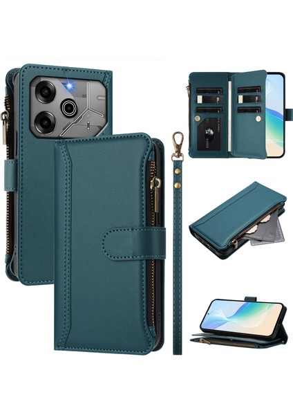 Case For Tecno Pova 6 5g/6 Pro 5g Premium Leather Zipper Pocket Wallet Phone Case With 9 Card Slots And Detachable Wrist Strap (Yurt Dışından)