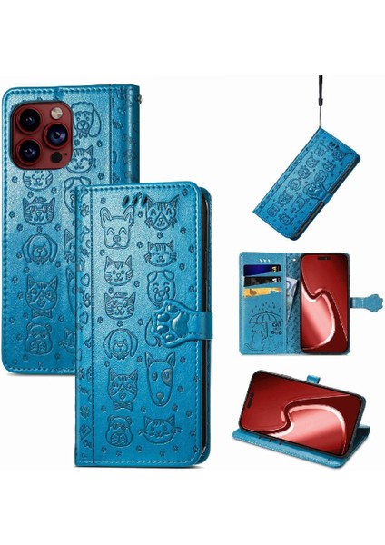 iPhone 15 Promax Sevimli Kedi Kabartmalı Premium Pu Deri Flip Darbeye Dayanıklı Cüzdan Manyetik Kılıf Kapağı Kart Yuvaları ile (Yurt Dışından)