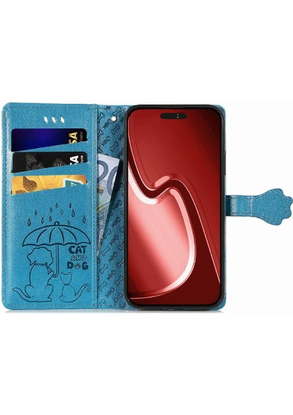 iPhone 15 Promax Sevimli Kedi Kabartmalı Premium Pu Deri Flip Darbeye Dayanıklı Cüzdan Manyetik Kılıf Kapağı Kart Yuvaları ile (Yurt Dışından)