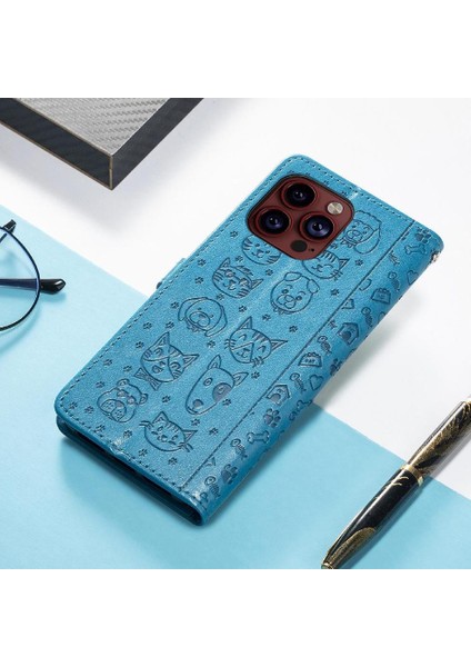 iPhone 15 Promax Sevimli Kedi Kabartmalı Premium Pu Deri Flip Darbeye Dayanıklı Cüzdan Manyetik Kılıf Kapağı Kart Yuvaları ile (Yurt Dışından)