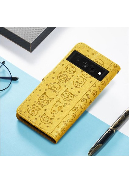 Google Pixel 7 Pro Sevimli Kedi Kabartmalı Premium Pu Deri Flip Darbeye Dayanıklı Cüzdan Manyetik Kılıf Kapağı Kart Yuvaları ile (Yurt Dışından)