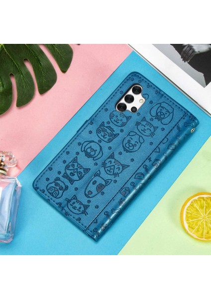 Samsung Galaxy A32 5g Sevimli Kedi Kabartmalı Premium Pu Deri Flip Darbeye Dayanıklı Cüzdan Manyetik Kılıf Kapağı Kart Yuvaları ile (Yurt Dışından)