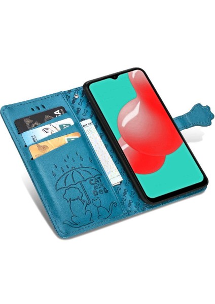 Samsung Galaxy A32 5g Sevimli Kedi Kabartmalı Premium Pu Deri Flip Darbeye Dayanıklı Cüzdan Manyetik Kılıf Kapağı Kart Yuvaları ile (Yurt Dışından)