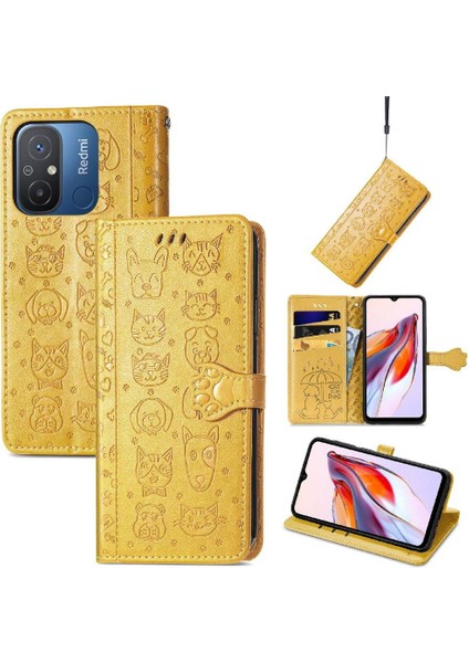 Xiaomi Redmi 12C Sevimli Kedi Kabartmalı Premium Pu Deri Flip Darbeye Dayanıklı Cüzdan Manyetik Kılıf Kapağı Kart Yuvaları ile (Yurt Dışından)