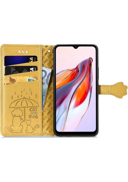 Xiaomi Redmi 12C Sevimli Kedi Kabartmalı Premium Pu Deri Flip Darbeye Dayanıklı Cüzdan Manyetik Kılıf Kapağı Kart Yuvaları ile (Yurt Dışından)