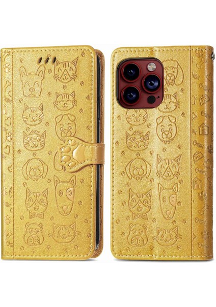iPhone 15 Promax Sevimli Kedi Kabartmalı Premium Pu Deri Flip Darbeye Dayanıklı Cüzdan Manyetik Kılıf Kapağı Kart Yuvaları ile (Yurt Dışından)