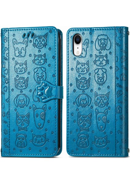 iPhone Xr Sevimli Kedi Kabartmalı Premium Pu Deri Flip Darbeye Dayanıklı Cüzdan Manyetik Kılıf Kapağı Kart Yuvaları ile (Yurt Dışından)