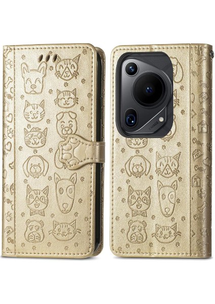 Huawei Pura 70 Ultra Sevimli Kedi Kabartmalı Premium Pu Deri Flip Darbeye Dayanıklı Cüzdan Manyetik Kılıf Kapağı Kart Yuvaları ile (Yurt Dışından)