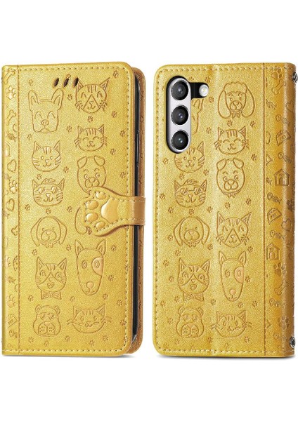 Samsung Galaxy S21 Fe Sevimli Kedi Kabartmalı Premium Pu Deri Flip Darbeye Dayanıklı Cüzdan Manyetik Kılıf Kapağı Kart Yuvaları ile (Yurt Dışından)