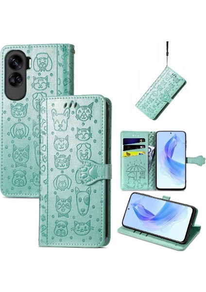 Honor 90 Lite Sevimli Kedi Kabartmalı Premium Pu Deri Flip Darbeye Dayanıklı Cüzdan Manyetik Kılıf Kapağı Kart Yuvaları ile (Yurt Dışından)