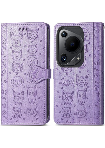 Huawei Pura 70 Ultra Sevimli Kedi Kabartmalı Premium Pu Deri Flip Darbeye Dayanıklı Cüzdan Manyetik Kılıf Kapağı Kart Yuvaları ile (Yurt Dışından)
