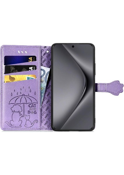 Huawei Pura 70 Ultra Sevimli Kedi Kabartmalı Premium Pu Deri Flip Darbeye Dayanıklı Cüzdan Manyetik Kılıf Kapağı Kart Yuvaları ile (Yurt Dışından)
