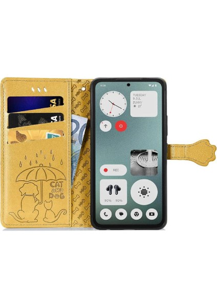 Nothing Cmf Phone 1 Sevimli Kedi Kabartmalı Premium Pu Deri Flip Darbeye Dayanıklı Cüzdan Manyetik Kılıf Kapağı Kart Yuvaları ile (Yurt Dışından)