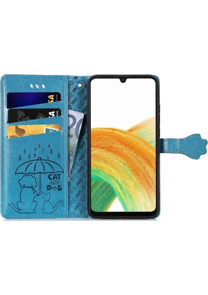 Samsung Galaxy A13 4g Sevimli Kedi Kabartmalı Premium Pu Deri Flip Darbeye Dayanıklı Cüzdan Manyetik Kılıf Kapağı Kart Yuvaları ile (Yurt Dışından)