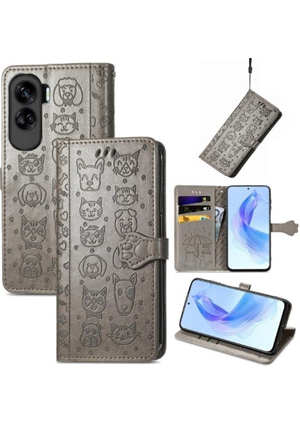 Honor 90 Lite Sevimli Kedi Kabartmalı Premium Pu Deri Flip Darbeye Dayanıklı Cüzdan Manyetik Kılıf Kapağı Kart Yuvaları ile (Yurt Dışından)
