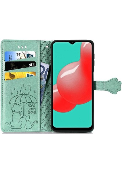 Samsung Galaxy A32 5g Sevimli Kedi Kabartmalı Premium Pu Deri Flip Darbeye Dayanıklı Cüzdan Manyetik Kılıf Kapağı Kart Yuvaları ile (Yurt Dışından)