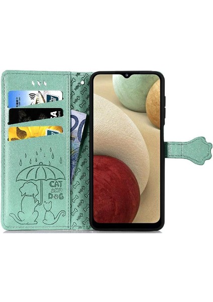 Samsung Galaxy A12 Sevimli Kedi Kabartmalı Premium Pu Deri Flip Darbeye Dayanıklı Cüzdan Manyetik Kılıf Kapağı Kart Yuvaları ile (Yurt Dışından)