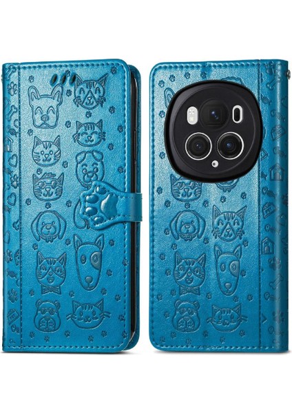 Honor Magic 6 Pro Sevimli Kedi Kabartmalı Premium Pu Deri Flip Darbeye Dayanıklı Cüzdan Manyetik Kılıf Kapağı Kart Yuvaları ile (Yurt Dışından)