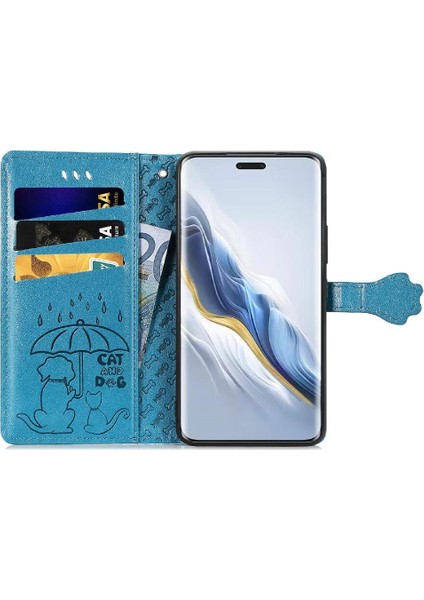 Honor Magic 6 Pro Sevimli Kedi Kabartmalı Premium Pu Deri Flip Darbeye Dayanıklı Cüzdan Manyetik Kılıf Kapağı Kart Yuvaları ile (Yurt Dışından)