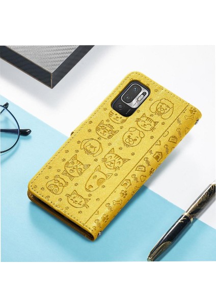 Xiaomi Redmi Note 10 5g Sevimli Kedi Kabartmalı Premium Pu Deri Flip Darbeye Dayanıklı Cüzdan Manyetik Kılıf Kapağı Kart Yuvaları ile (Yurt Dışından)