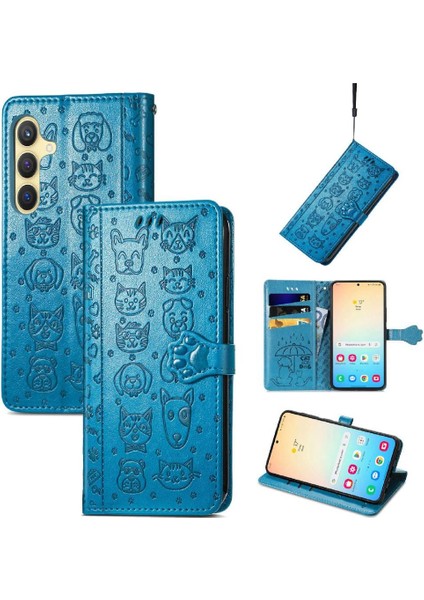 Samsung Galaxy S25 Plus Sevimli Kedi Kabartmalı Premium Pu Deri Flip Darbeye Dayanıklı Cüzdan Manyetik Kılıf Kapağı Kart Yuvaları ile (Yurt Dışından)