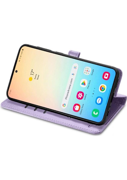 Samsung Galaxy S25 Plus Sevimli Kedi Kabartmalı Premium Pu Deri Flip Darbeye Dayanıklı Cüzdan Manyetik Kılıf Kapağı Kart Yuvaları ile (Yurt Dışından)