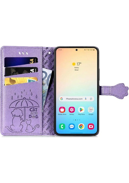 Samsung Galaxy S25 Plus Sevimli Kedi Kabartmalı Premium Pu Deri Flip Darbeye Dayanıklı Cüzdan Manyetik Kılıf Kapağı Kart Yuvaları ile (Yurt Dışından)
