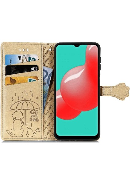 Samsung Galaxy A32 5g Sevimli Kedi Kabartmalı Premium Pu Deri Flip Darbeye Dayanıklı Cüzdan Manyetik Kılıf Kapağı Kart Yuvaları ile (Yurt Dışından)