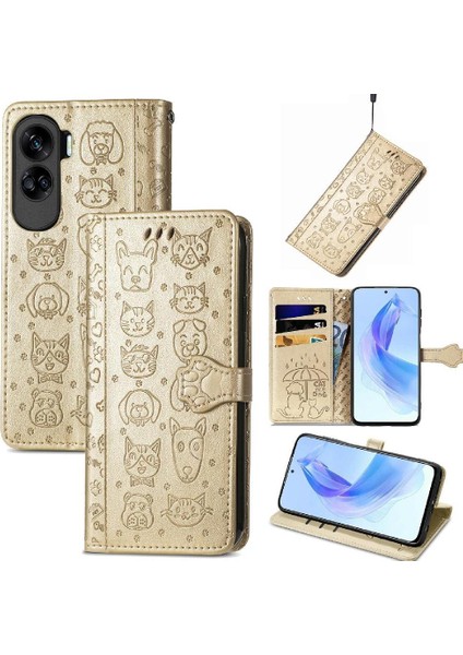 Honor 90 Lite Sevimli Kedi Kabartmalı Premium Pu Deri Flip Darbeye Dayanıklı Cüzdan Manyetik Kılıf Kapağı Kart Yuvaları ile (Yurt Dışından)