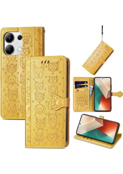 Xiaomi Redmi Note 13 4g Sevimli Kedi Kabartmalı Premium Pu Deri Flip Darbeye Dayanıklı Cüzdan Manyetik Kılıf Kapağı Kart Yuvaları ile (Yurt Dışından)