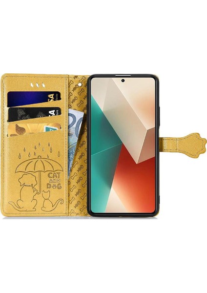 Xiaomi Redmi Note 13 4g Sevimli Kedi Kabartmalı Premium Pu Deri Flip Darbeye Dayanıklı Cüzdan Manyetik Kılıf Kapağı Kart Yuvaları ile (Yurt Dışından)