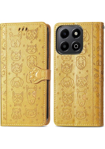 Honor 200 Smart Sevimli Kedi Kabartmalı Premium Pu Deri Flip Darbeye Dayanıklı Cüzdan Manyetik Kılıf Kapağı Kart Yuvaları ile (Yurt Dışından)