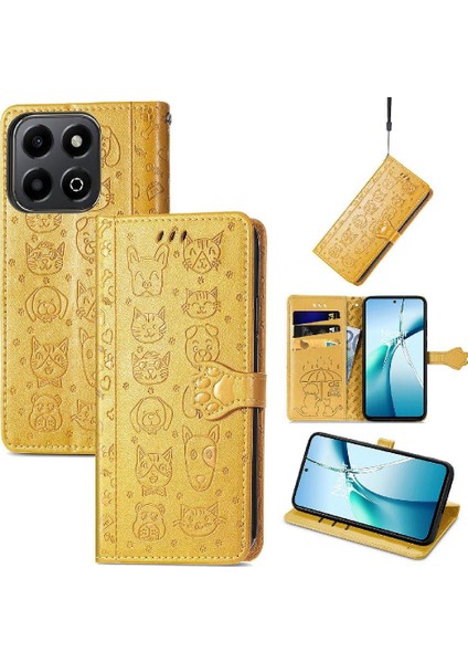 Honor 200 Smart Sevimli Kedi Kabartmalı Premium Pu Deri Flip Darbeye Dayanıklı Cüzdan Manyetik Kılıf Kapağı Kart Yuvaları ile (Yurt Dışından)
