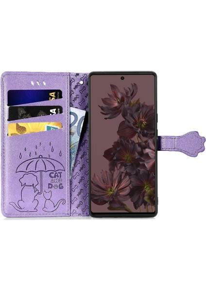 Google Pixel 7 Pro Sevimli Kedi Kabartmalı Premium Pu Deri Flip Darbeye Dayanıklı Cüzdan Manyetik Kılıf Kapağı Kart Yuvaları ile (Yurt Dışından)