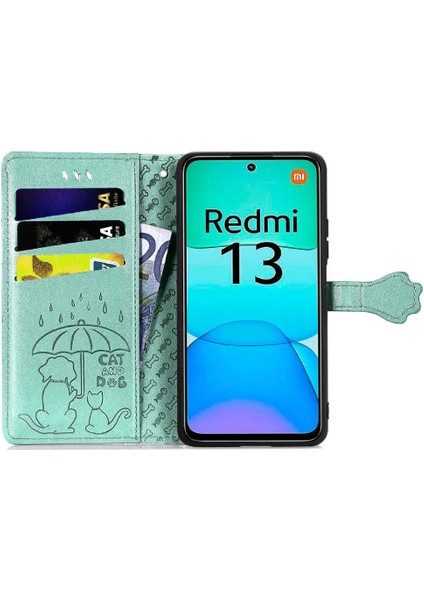 Xiaomi Redmi 13 4g Sevimli Kedi Kabartmalı Premium Pu Deri Flip Darbeye Dayanıklı Cüzdan Manyetik Kılıf Kapağı Kart Yuvaları ile (Yurt Dışından)