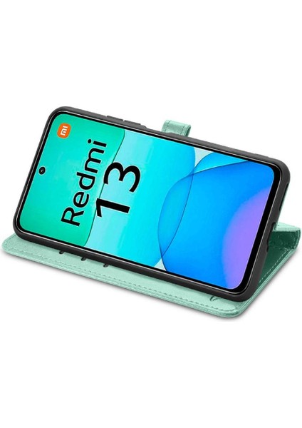 Xiaomi Redmi 13 4g Sevimli Kedi Kabartmalı Premium Pu Deri Flip Darbeye Dayanıklı Cüzdan Manyetik Kılıf Kapağı Kart Yuvaları ile (Yurt Dışından)