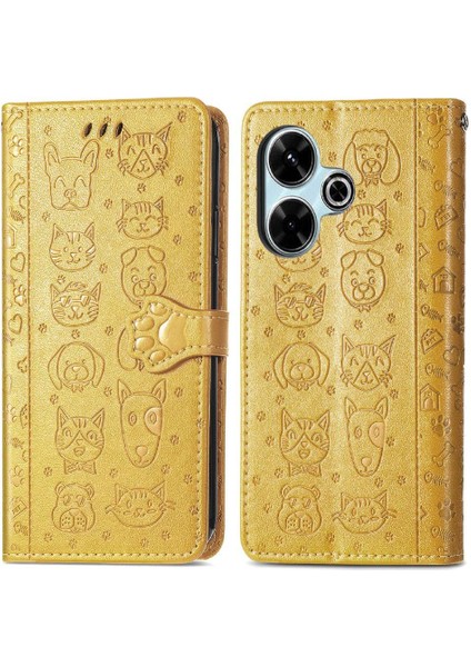 Xiaomi Redmi 13 4g Sevimli Kedi Kabartmalı Premium Pu Deri Flip Darbeye Dayanıklı Cüzdan Manyetik Kılıf Kapağı Kart Yuvaları ile (Yurt Dışından)