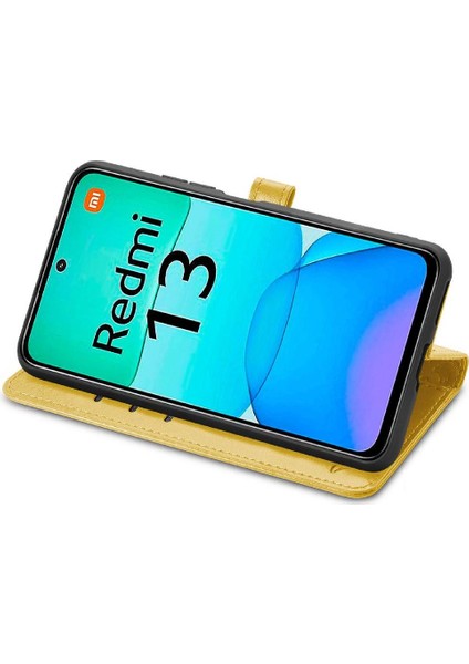 Xiaomi Redmi 13 4g Sevimli Kedi Kabartmalı Premium Pu Deri Flip Darbeye Dayanıklı Cüzdan Manyetik Kılıf Kapağı Kart Yuvaları ile (Yurt Dışından)