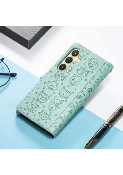 Samsung Galaxy S24 Sevimli Kedi Kabartmalı Premium Pu Deri Flip Darbeye Dayanıklı Cüzdan Manyetik Kılıf Kapağı Kart Yuvaları ile (Yurt Dışından)