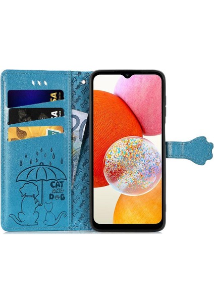 Samsung Galaxy A14 4g Sevimli Kedi Kabartmalı Premium Pu Deri Flip Darbeye Dayanıklı Cüzdan Manyetik Kılıf Kapağı Kart Yuvaları ile (Yurt Dışından)