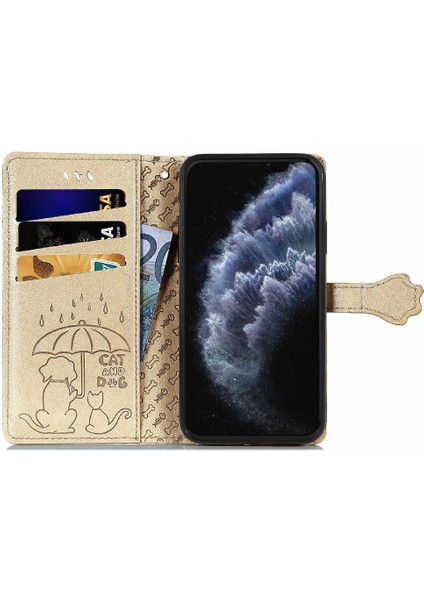 iPhone 11 Promax Sevimli Kedi Kabartmalı Premium Pu Deri Flip Darbeye Dayanıklı Cüzdan Manyetik Kılıf Kapağı Kart Yuvaları ile (Yurt Dışından)