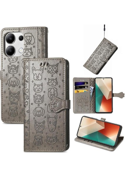 Xiaomi Redmi Note 13 4g Sevimli Kedi Kabartmalı Premium Pu Deri Flip Darbeye Dayanıklı Cüzdan Manyetik Kılıf Kapağı Kart Yuvaları ile (Yurt Dışından)